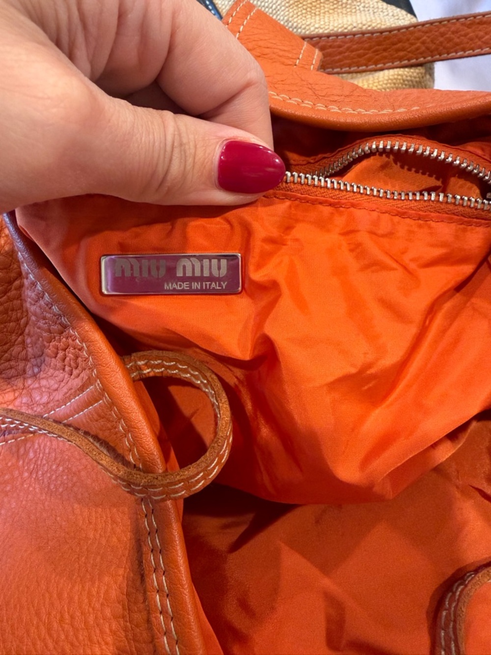 Miu Miu Orange Pebbled Leather Shoulder Bag with Silver Hardware - Picture 4 of 8